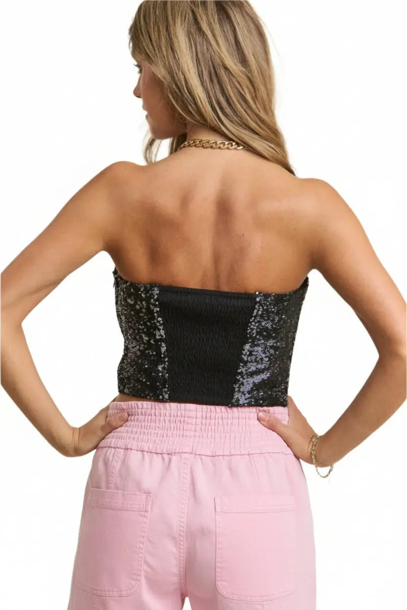 Sequin Strapless Bustier Top