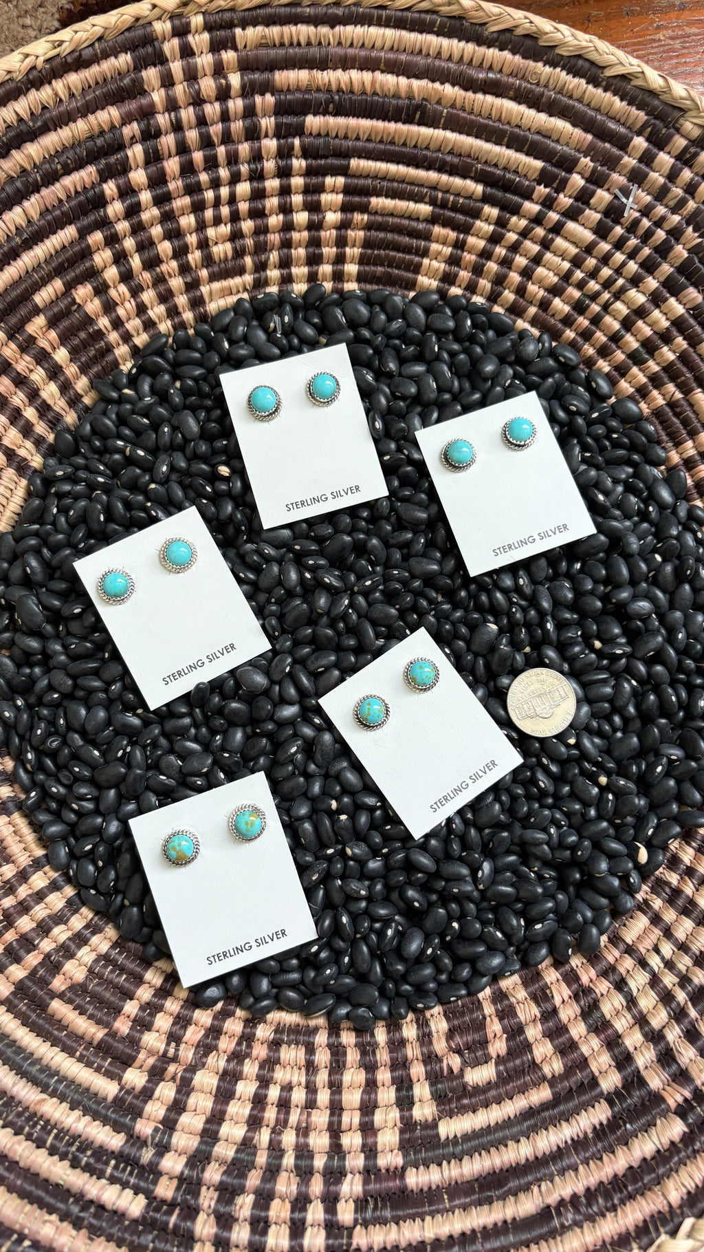 KINGMAN TURQUOISE ROUND STUD EARRINGS BY ESTHER WHITE