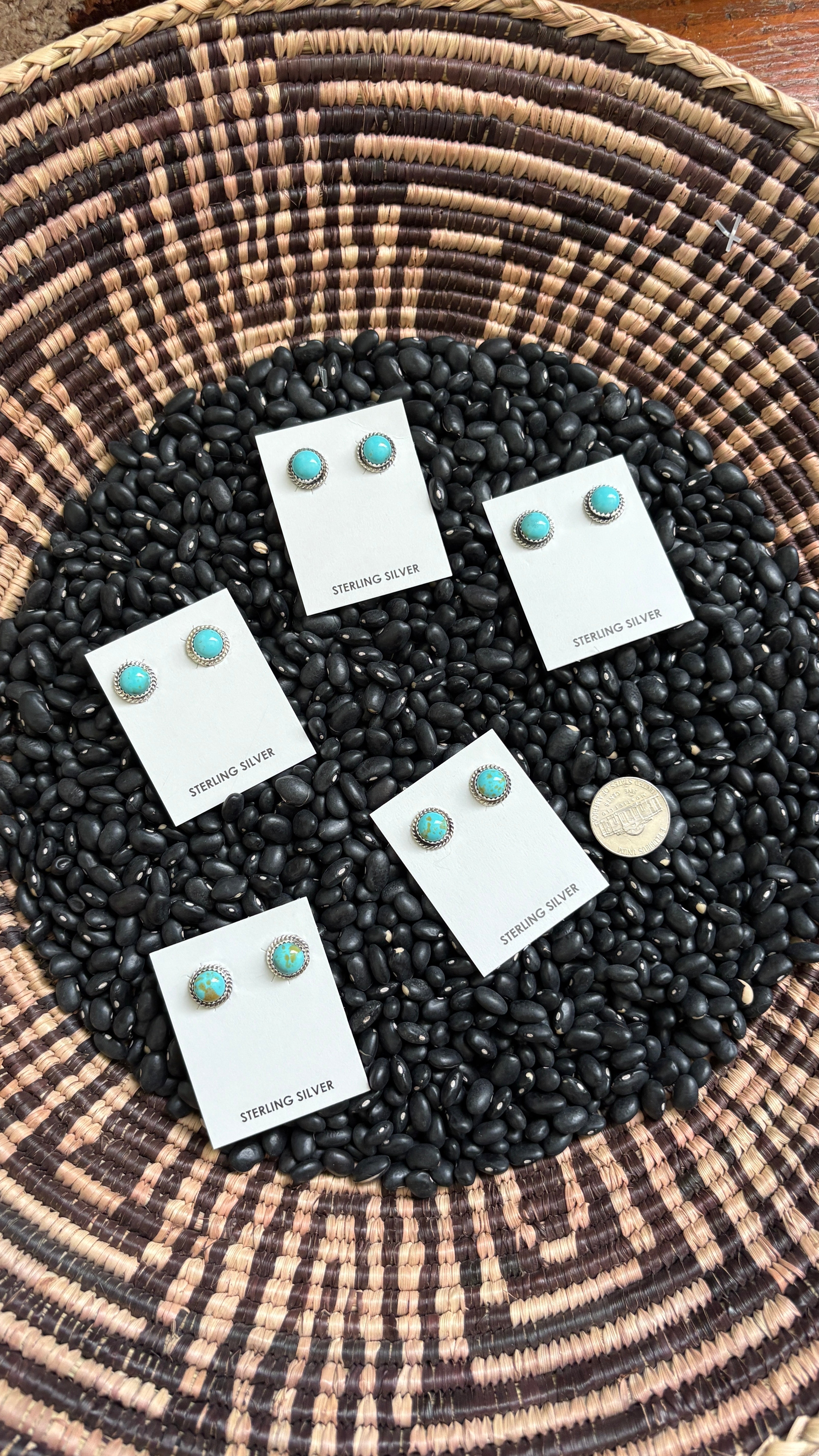 KINGMAN TURQUOISE ROUND STUD EARRINGS BY ESTHER WHITE