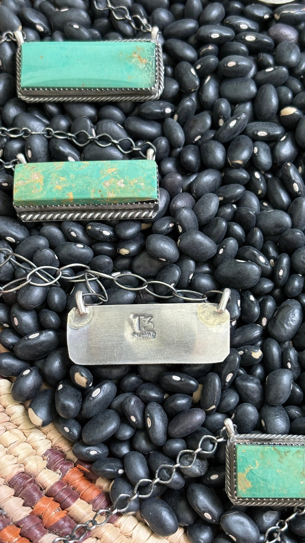 GREEN KINGMAN TURQUOISE BAR NECKLACE BY TIA LONG - LARGE