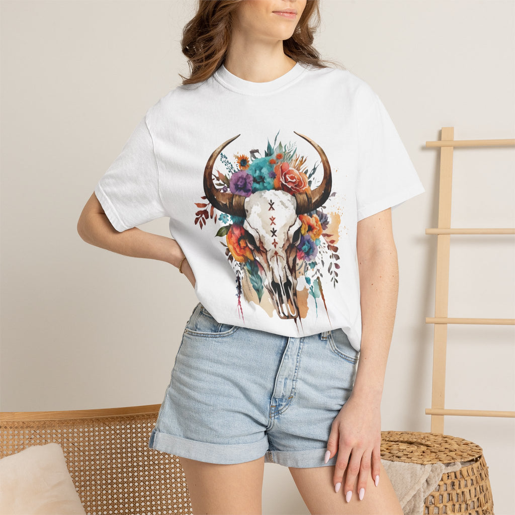 Floral Bull Skull T-Shirt — Boho Southwestern Graphic Tee