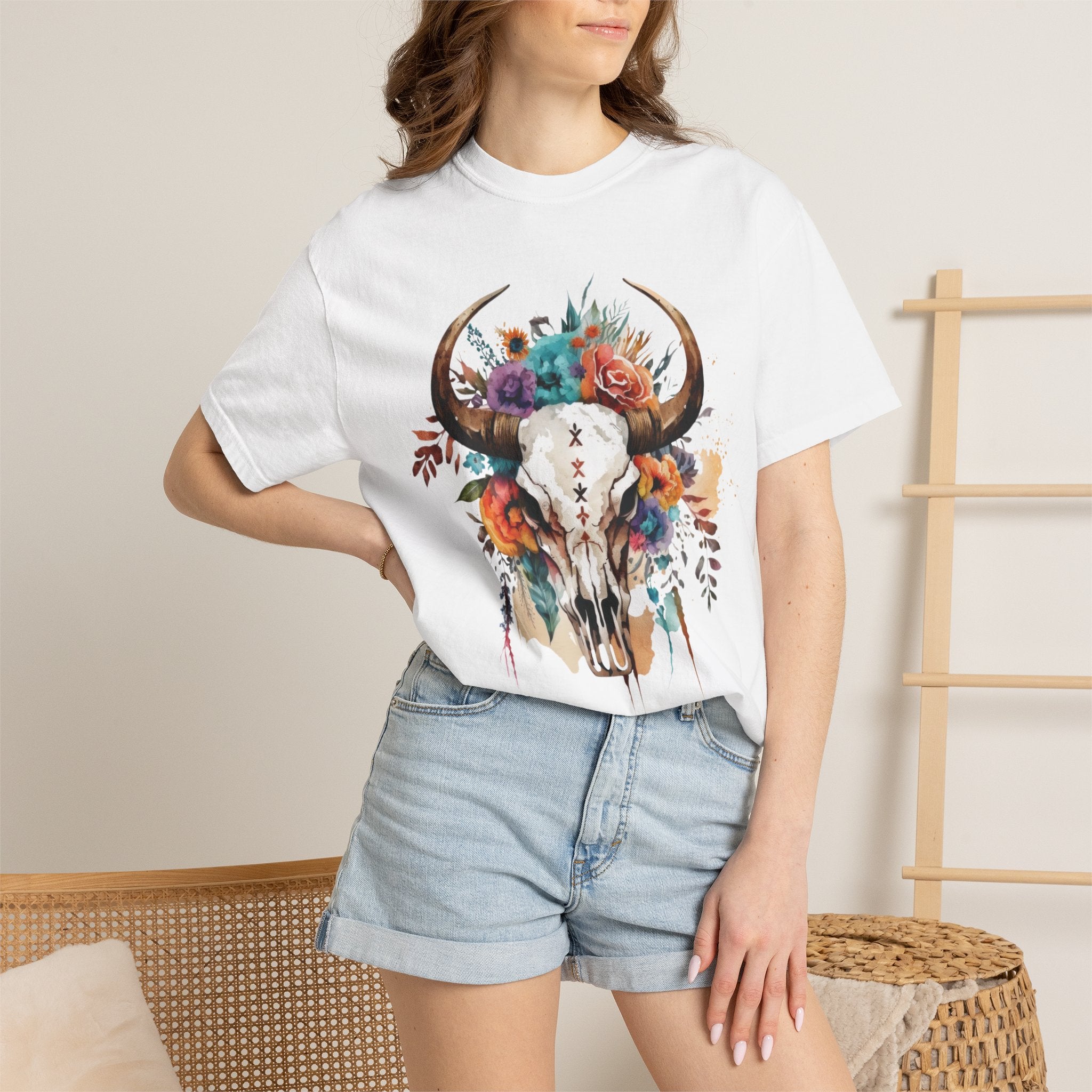 Floral Bull Skull T-Shirt — Boho Southwestern Graphic Tee