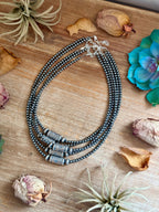 4mm Sterling Silver Pearl Necklace with Stamped Barrel Bead