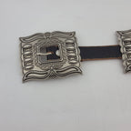 Western Silver Rectangular Concho Distressed Leather Belt — Brown or Black