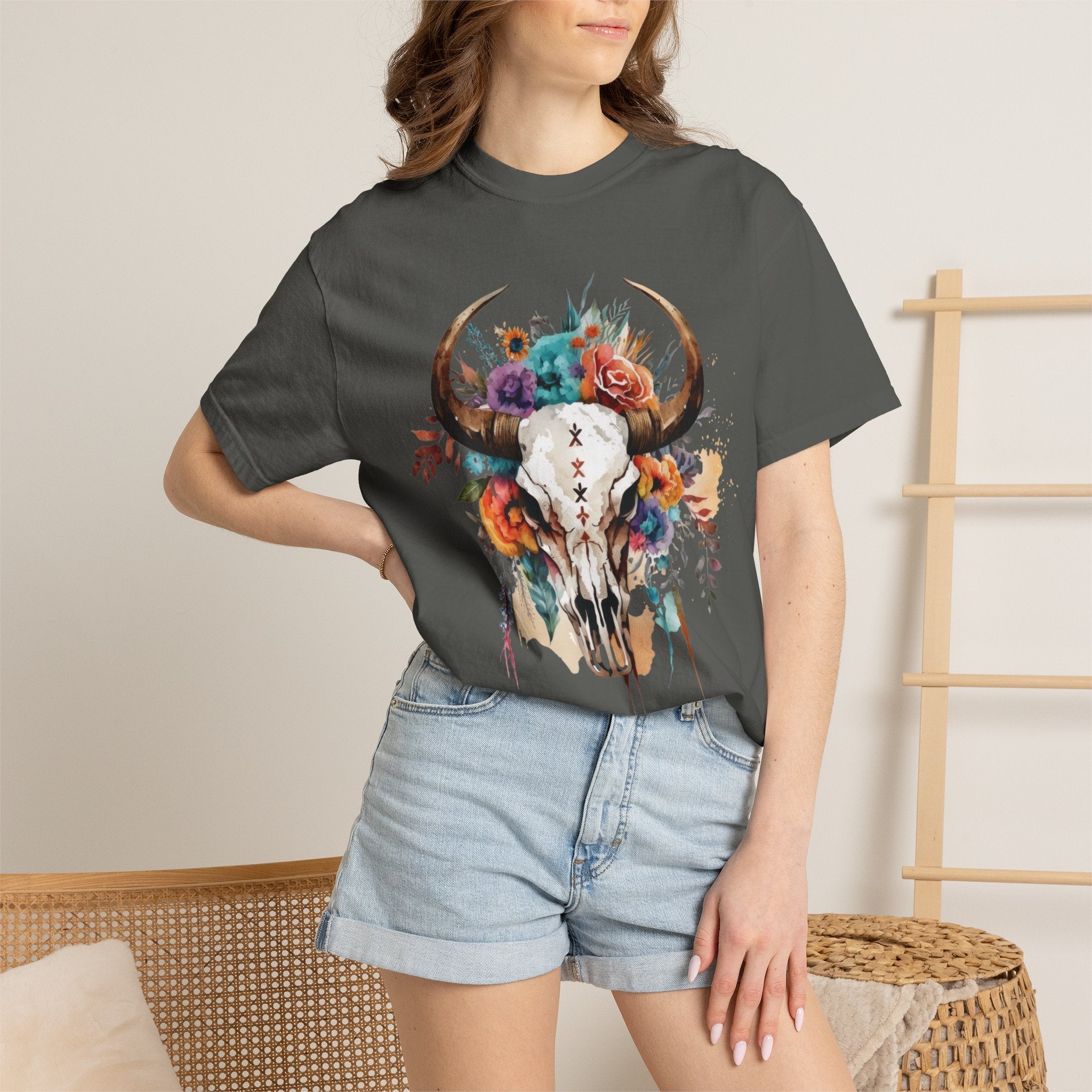 Floral Bull Skull T-Shirt — Boho Southwestern Graphic Tee