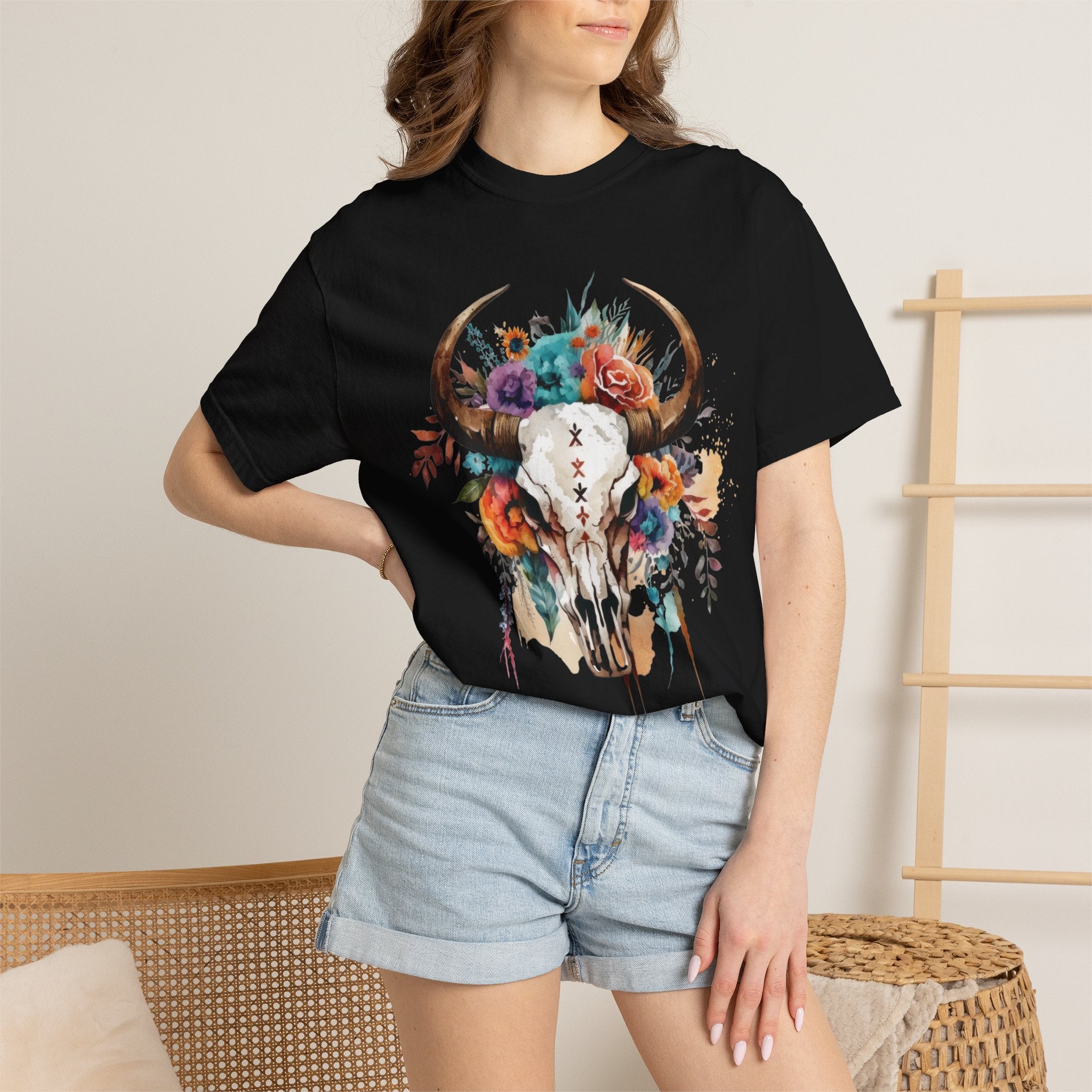 Floral Bull Skull T-Shirt — Boho Southwestern Graphic Tee