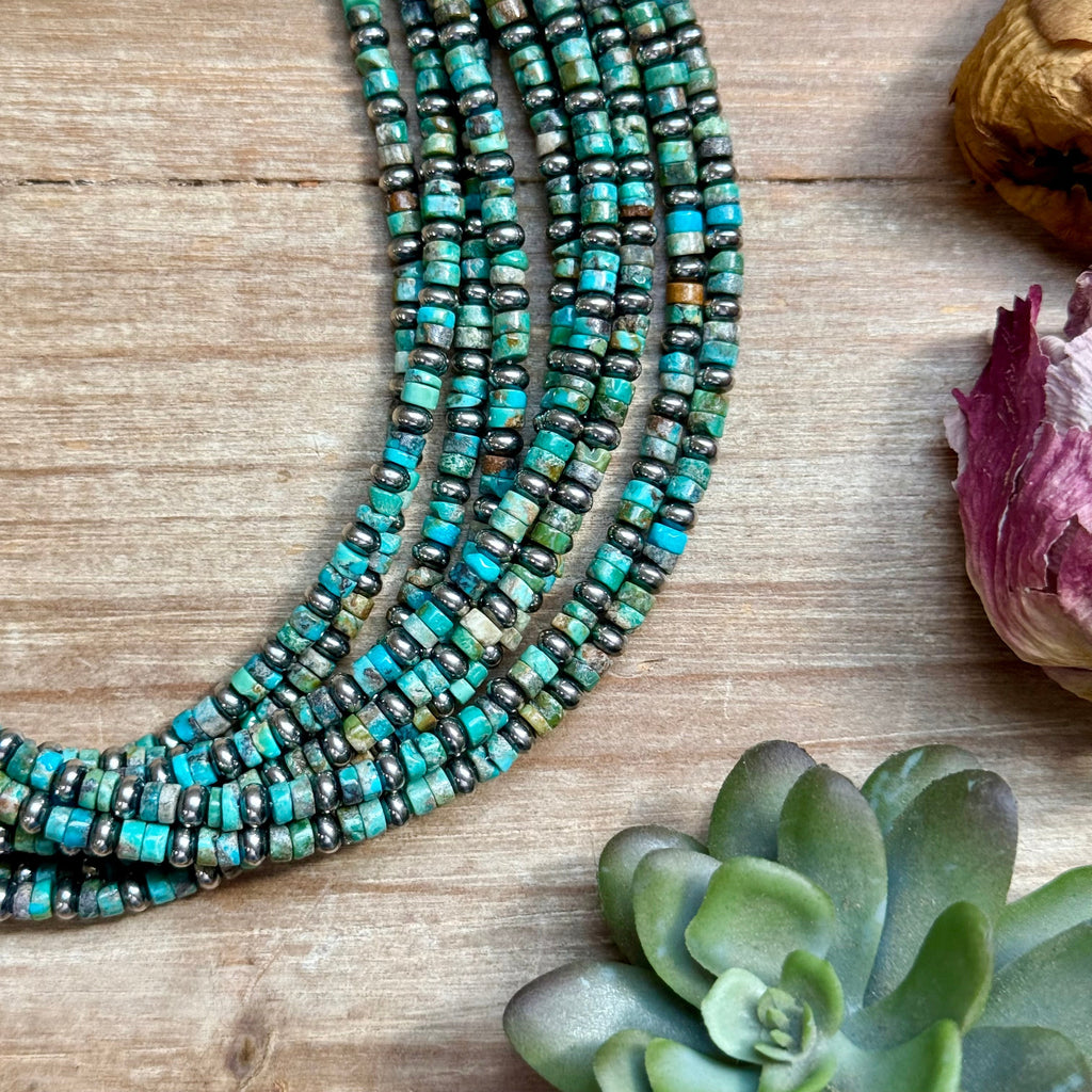 14” Turquoise Heishi & Sterling Silver Saucer Necklace – The Bijoux FAB