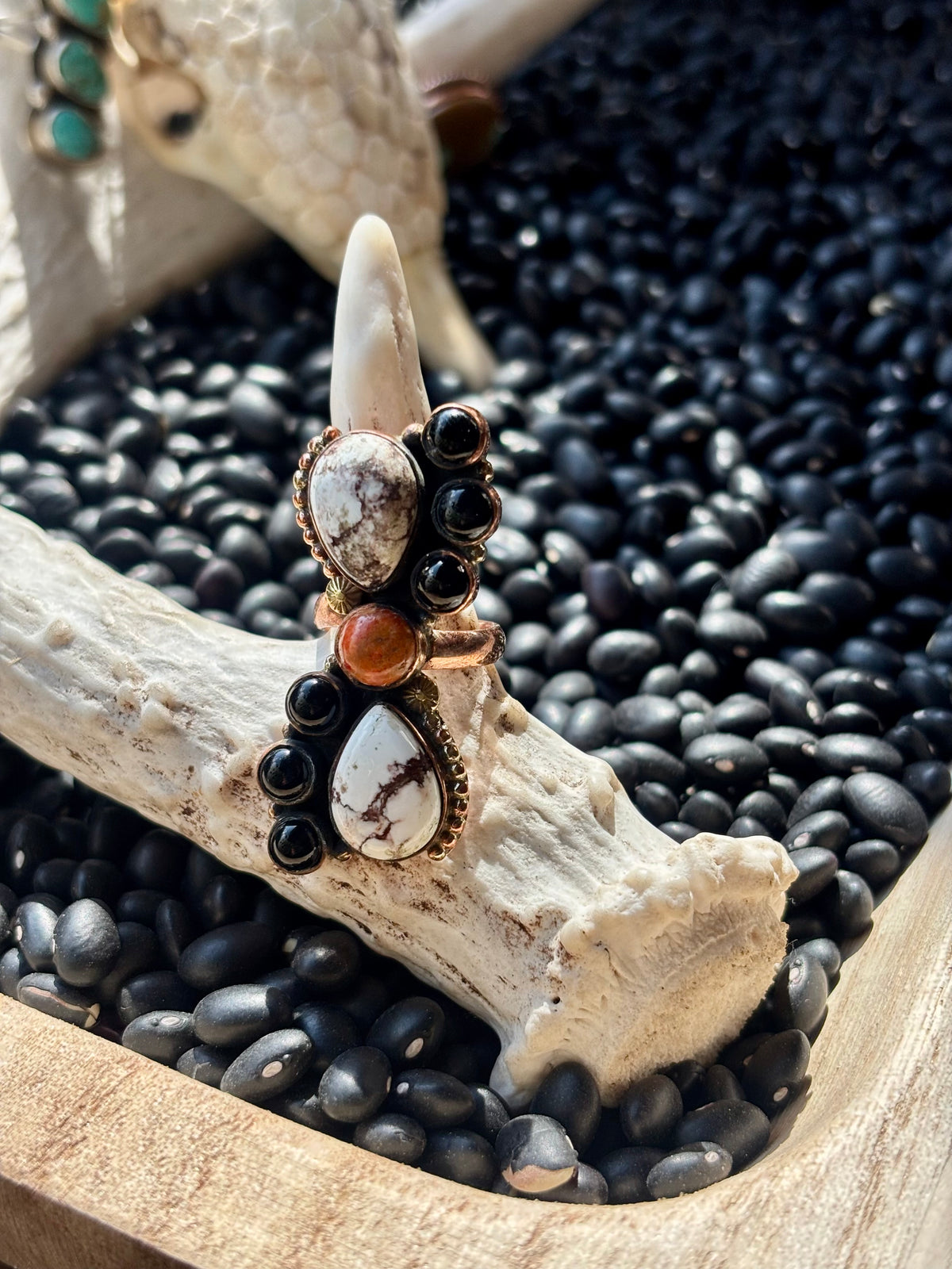 Mixed Copper Stone Adjustable Ring