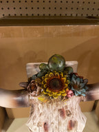 Sunflower Cactus Cowskull Statue