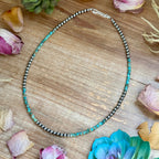 20” Heishi Turquoise Necklace – 4mm Turquoise & 5mm Sterling Silver Pearls