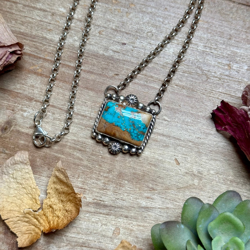 111 - Sterling Silver Easter Blue Turquoise Bar Necklace by Jason Ogg