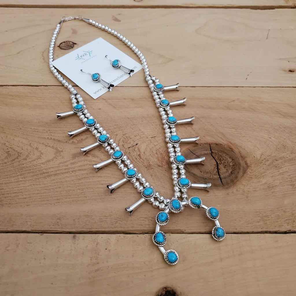 RITA DAWES SLEEPING BEAUTY TURQUOISE SQUASH BLOSSOM NECKLACE SET