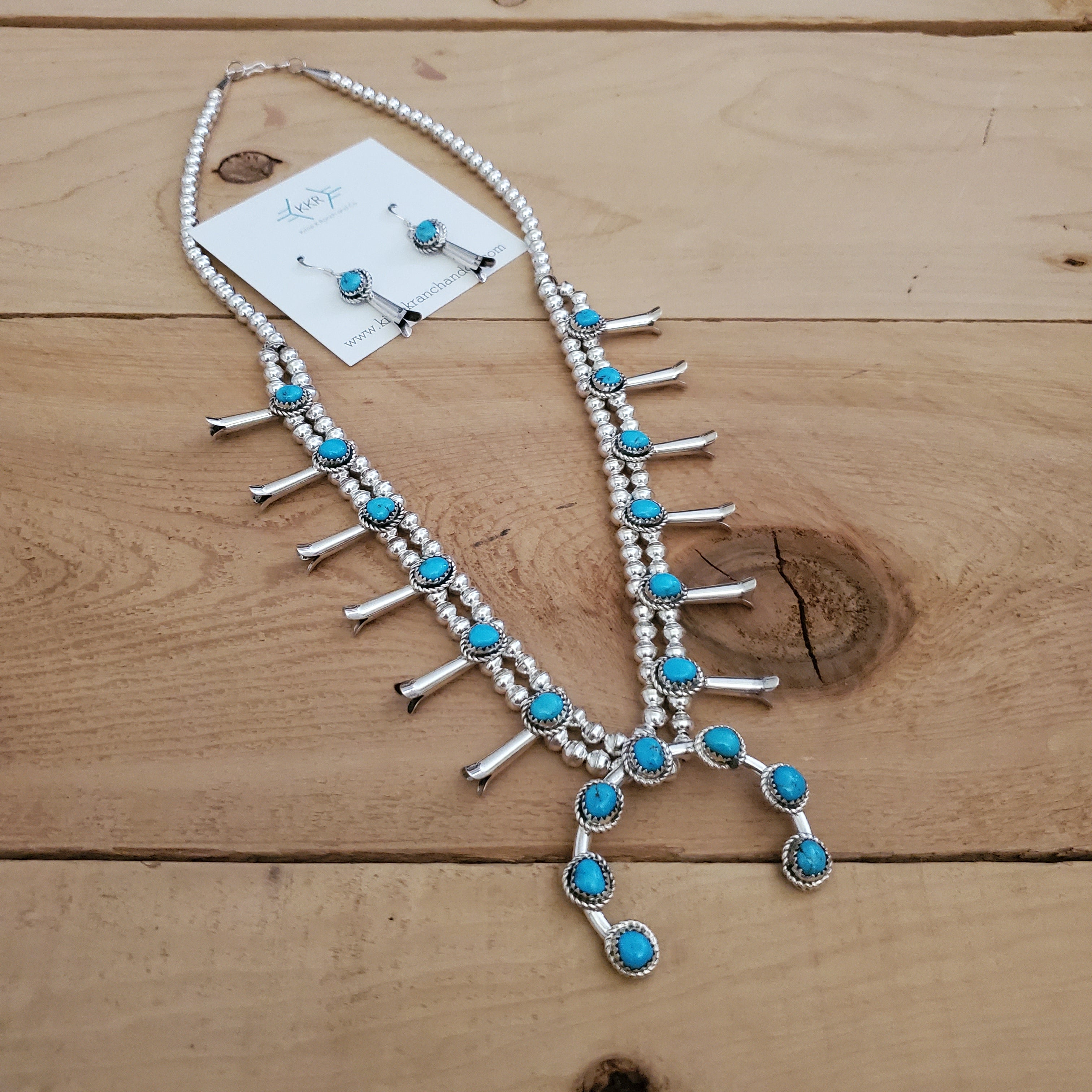 RITA DAWES SLEEPING BEAUTY TURQUOISE SQUASH BLOSSOM NECKLACE SET
