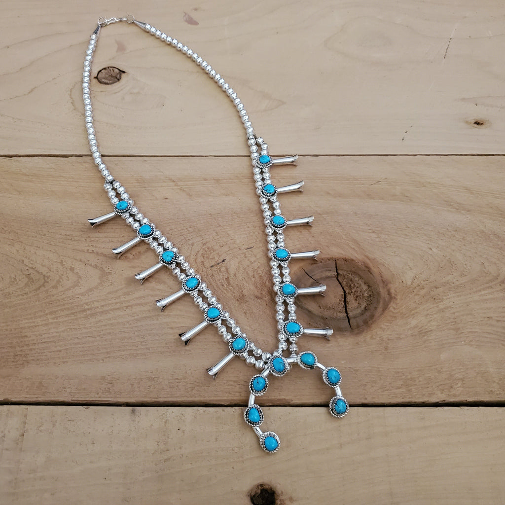 RITA DAWES SLEEPING BEAUTY TURQUOISE SQUASH BLOSSOM NECKLACE SET