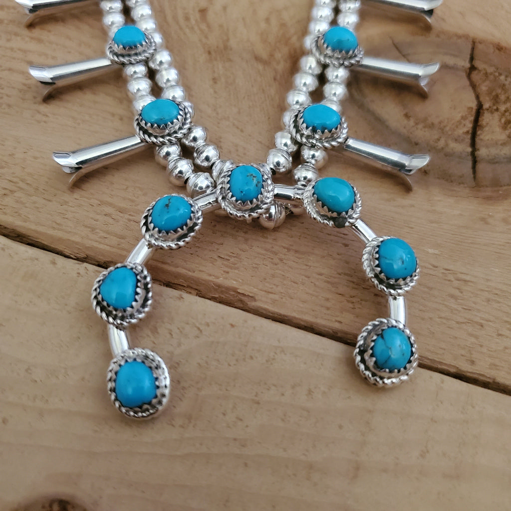 RITA DAWES SLEEPING BEAUTY TURQUOISE SQUASH BLOSSOM NECKLACE SET