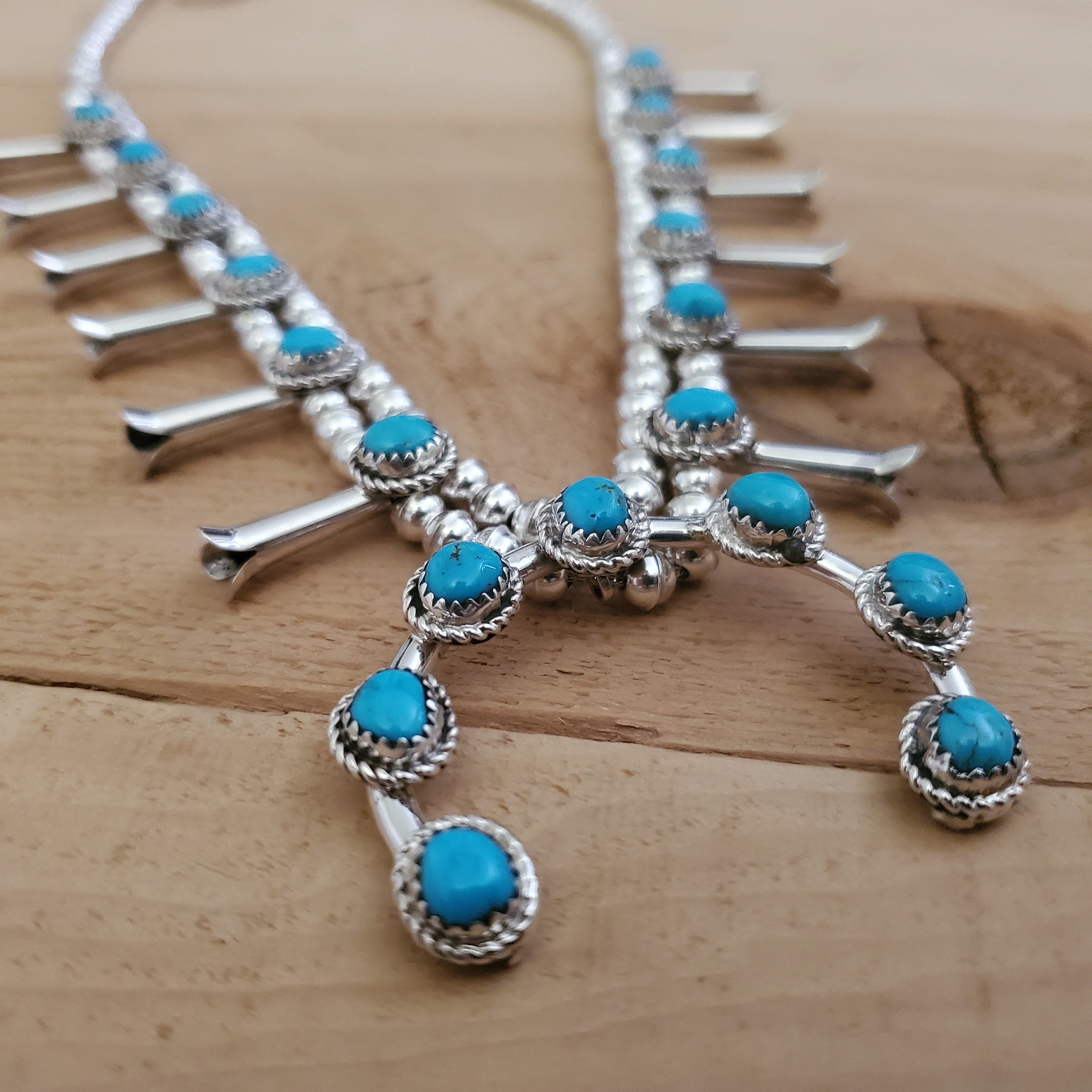 RITA DAWES SLEEPING BEAUTY TURQUOISE SQUASH BLOSSOM NECKLACE SET