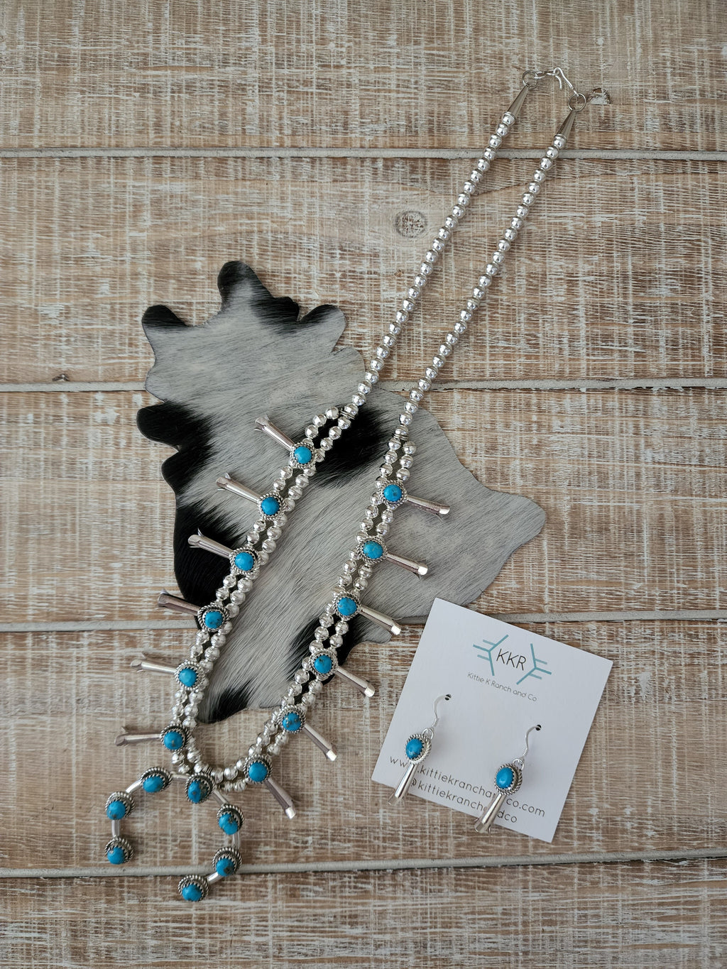 RITA DAWES SLEEPING BEAUTY TURQUOISE SQUASH BLOSSOM NECKLACE SET
