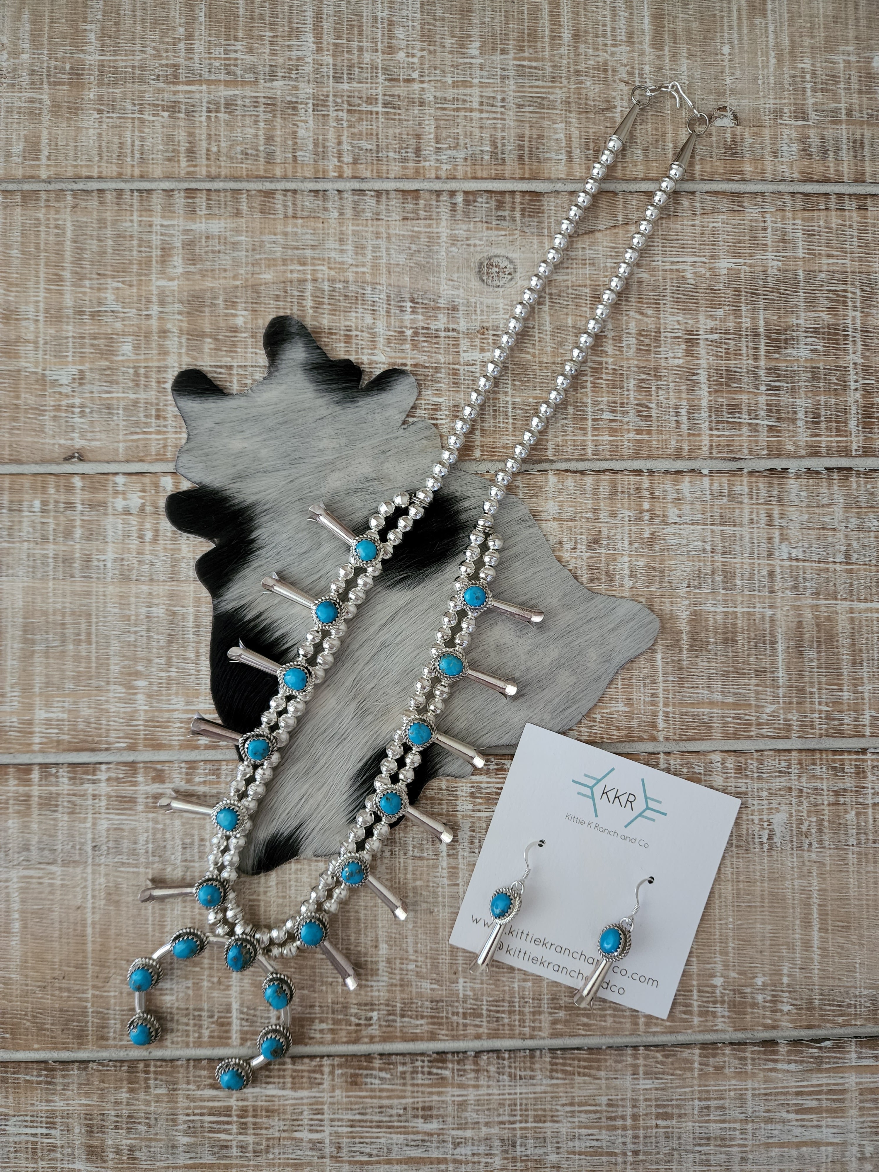 RITA DAWES SLEEPING BEAUTY TURQUOISE SQUASH BLOSSOM NECKLACE SET