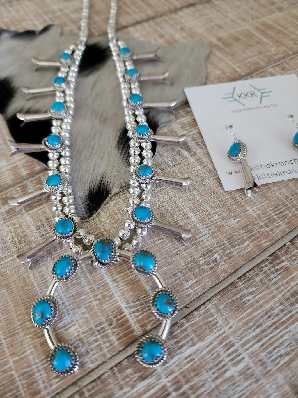 RITA DAWES SLEEPING BEAUTY TURQUOISE SQUASH BLOSSOM NECKLACE SET