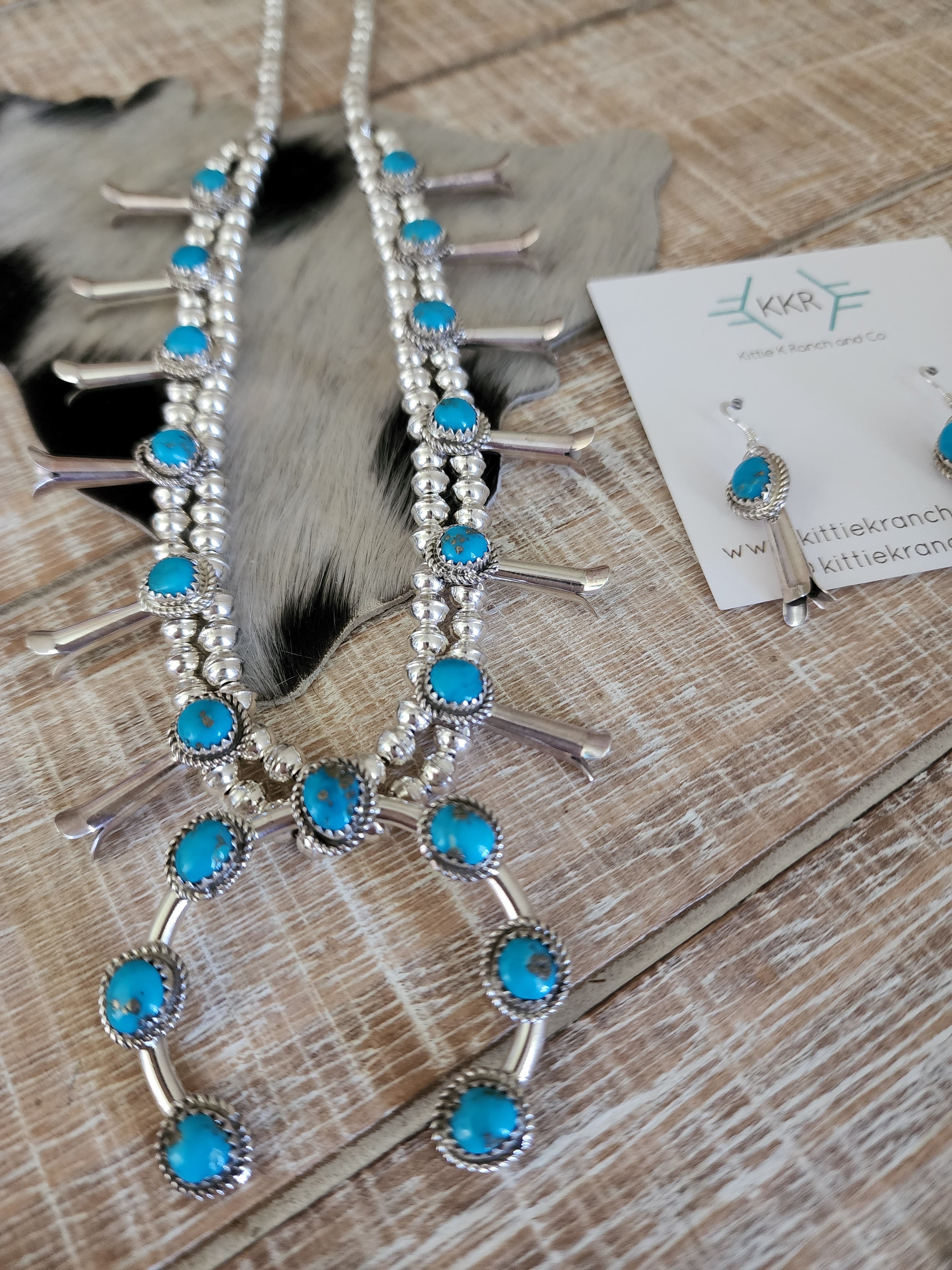 RITA DAWES SLEEPING BEAUTY TURQUOISE SQUASH BLOSSOM NECKLACE SET