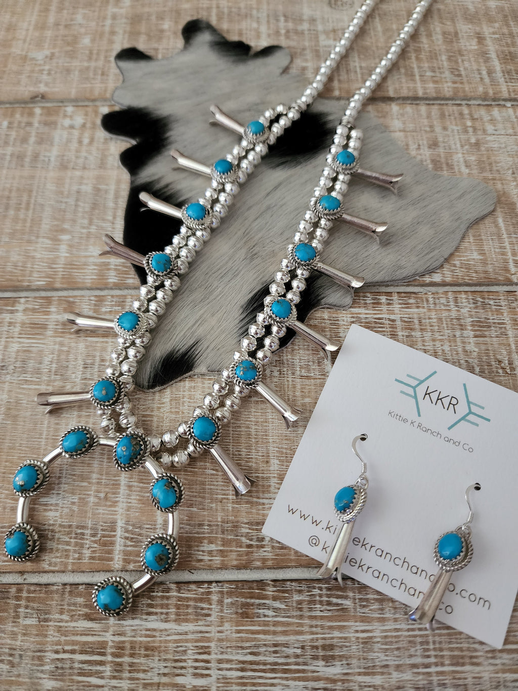 RITA DAWES SLEEPING BEAUTY TURQUOISE SQUASH BLOSSOM NECKLACE SET
