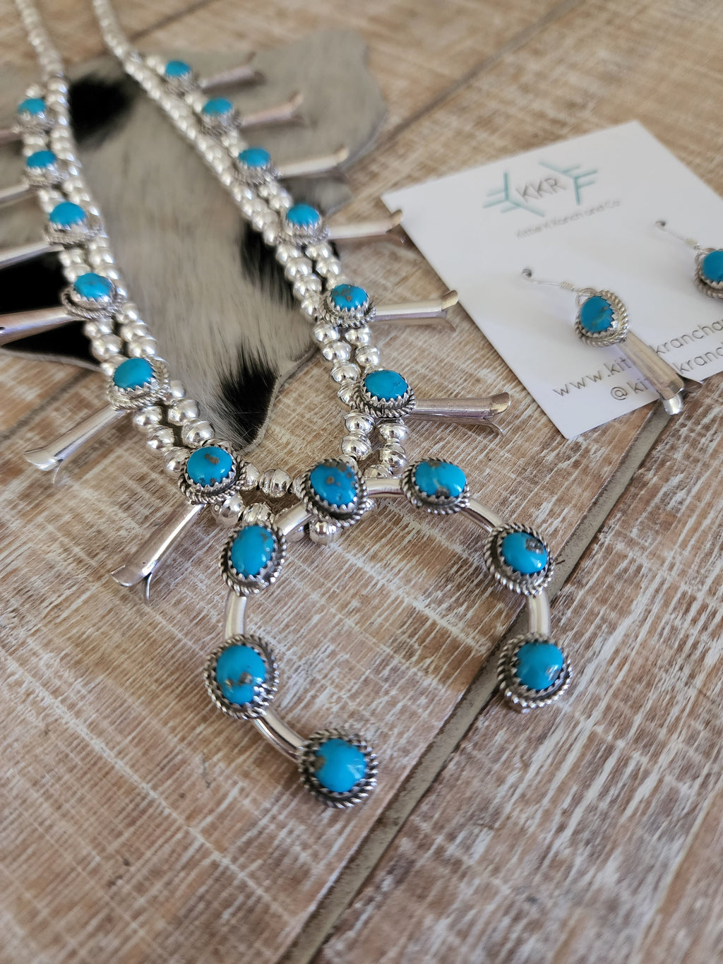 RITA DAWES SLEEPING BEAUTY TURQUOISE SQUASH BLOSSOM NECKLACE SET