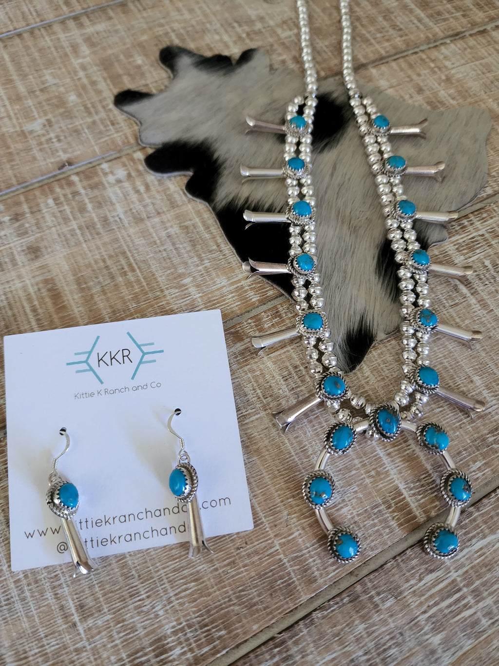 RITA DAWES SLEEPING BEAUTY TURQUOISE SQUASH BLOSSOM NECKLACE SET