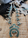 EVA WYACO ZUNI STYLE TURQUOISE SQUASH BLOSSOM SET