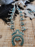 EVA WYACO ZUNI STYLE TURQUOISE SQUASH BLOSSOM SET