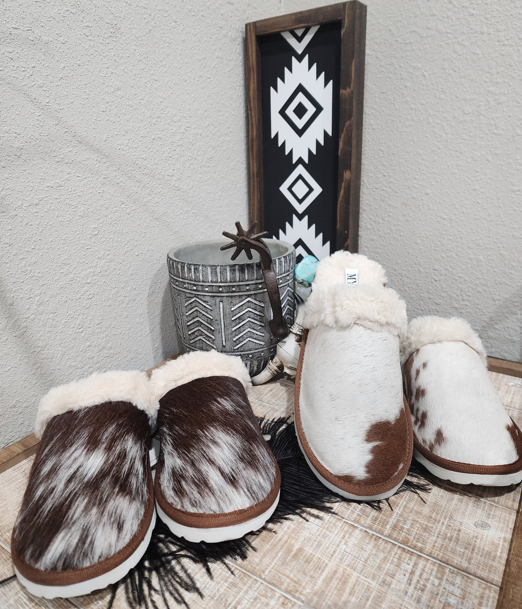 MYRA COWHIDE SLIPPERS