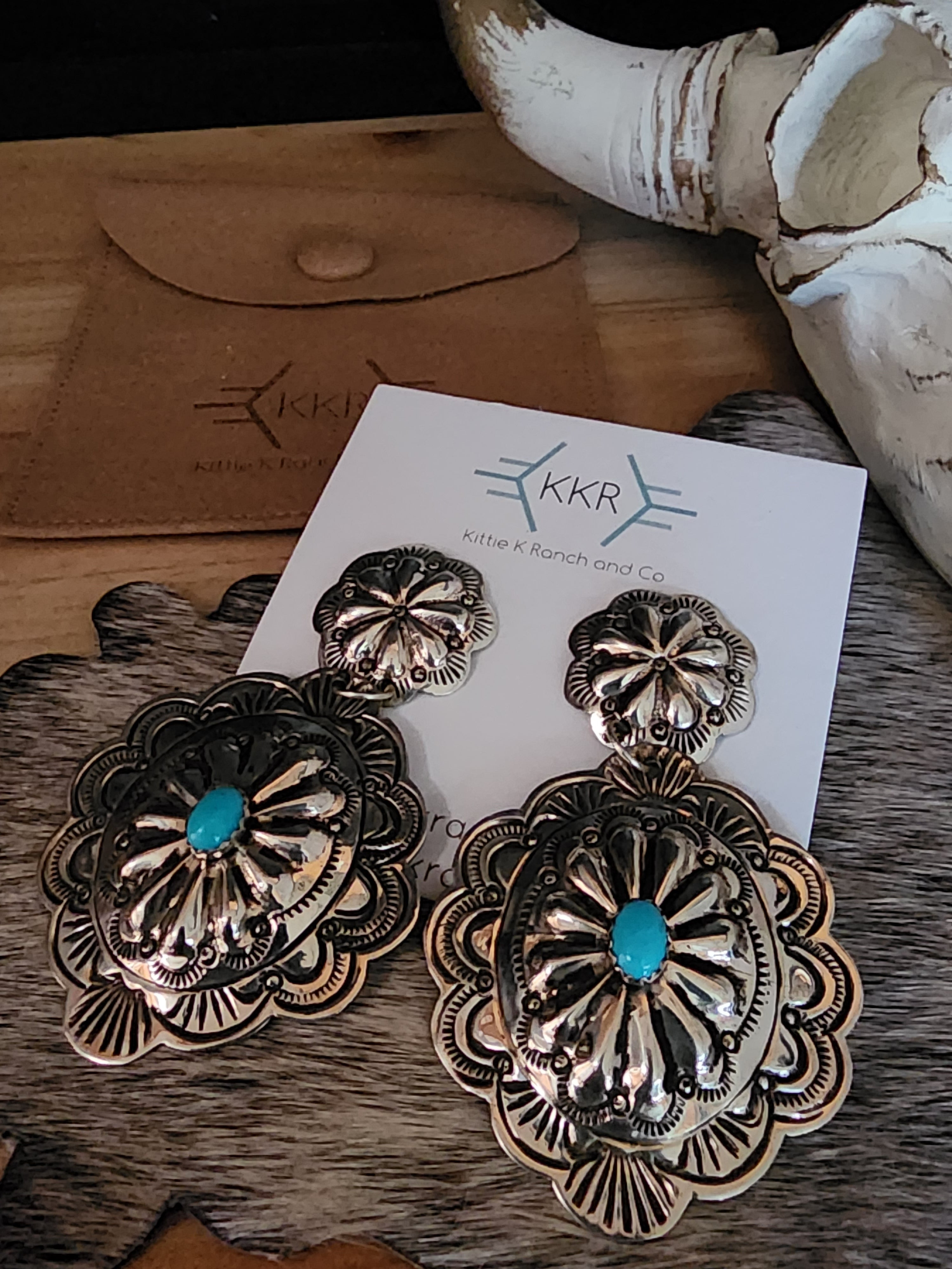 THE GENEVIEVE BLACKGOAT TURQUOISE CONCHO DANGLE EARRINGS