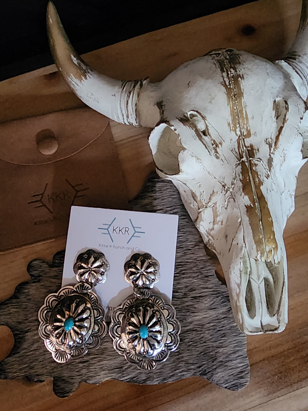 THE GENEVIEVE BLACKGOAT TURQUOISE CONCHO DANGLE EARRINGS