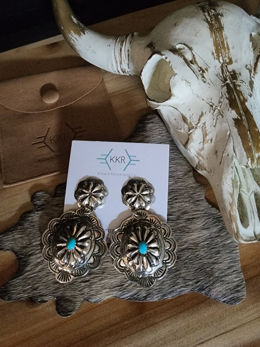 THE GENEVIEVE BLACKGOAT TURQUOISE CONCHO DANGLE EARRINGS