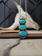 ALFRED MARTINEZ THREE KINGMAN STONE TURQUOISE NECKLACE