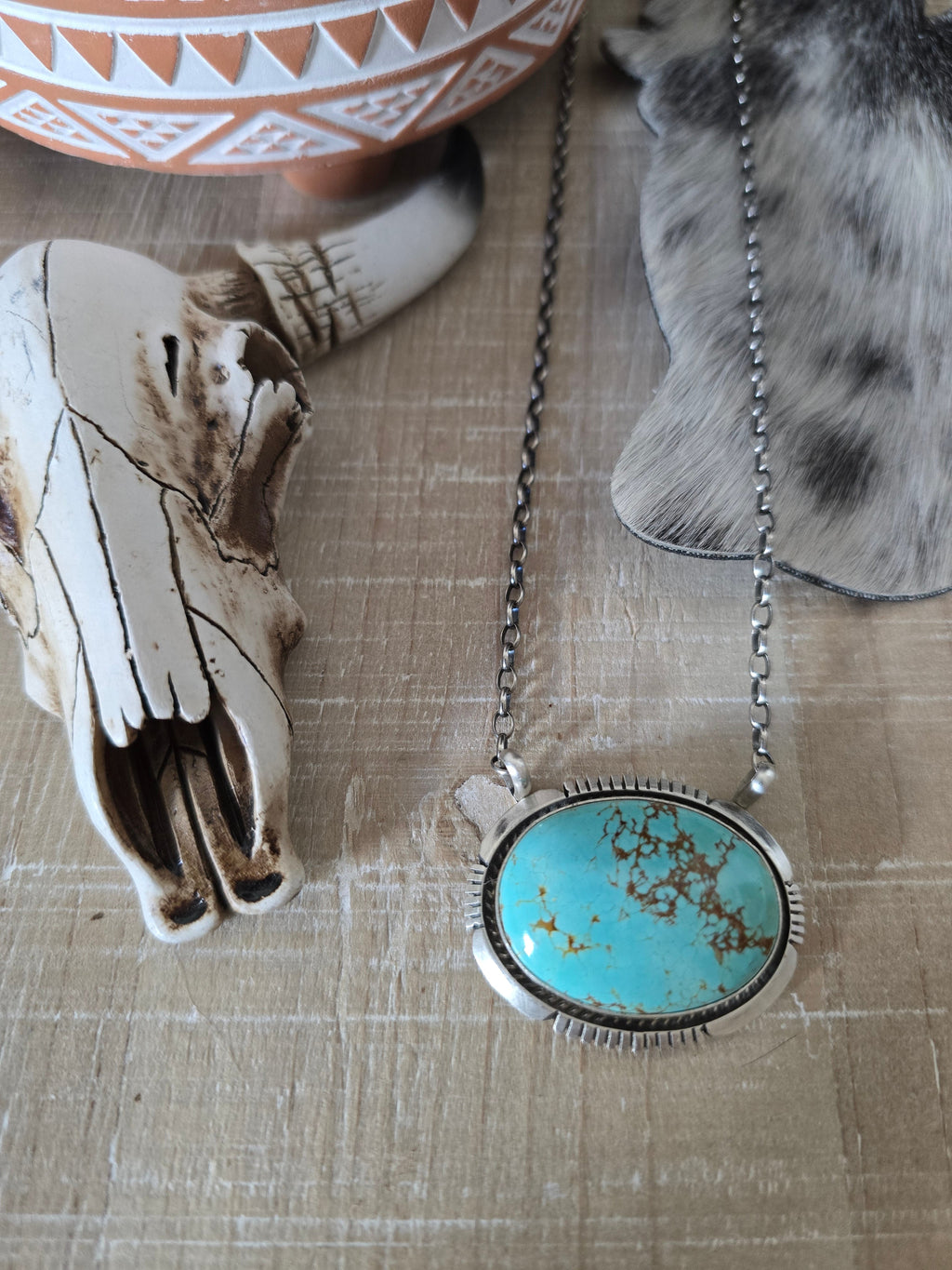 ALFRED MARTINEZ  OVAL #8 TURQUOISE BAR NECKLACE