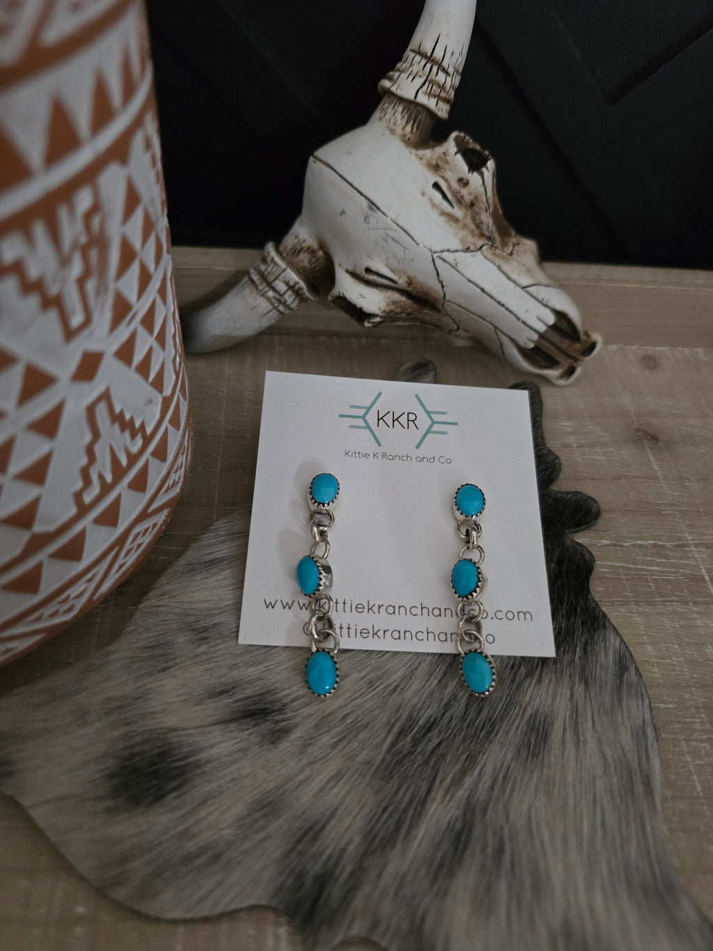 JEANETTE YAZZIE TURQUOISE LINK DANGLE EARRINGS