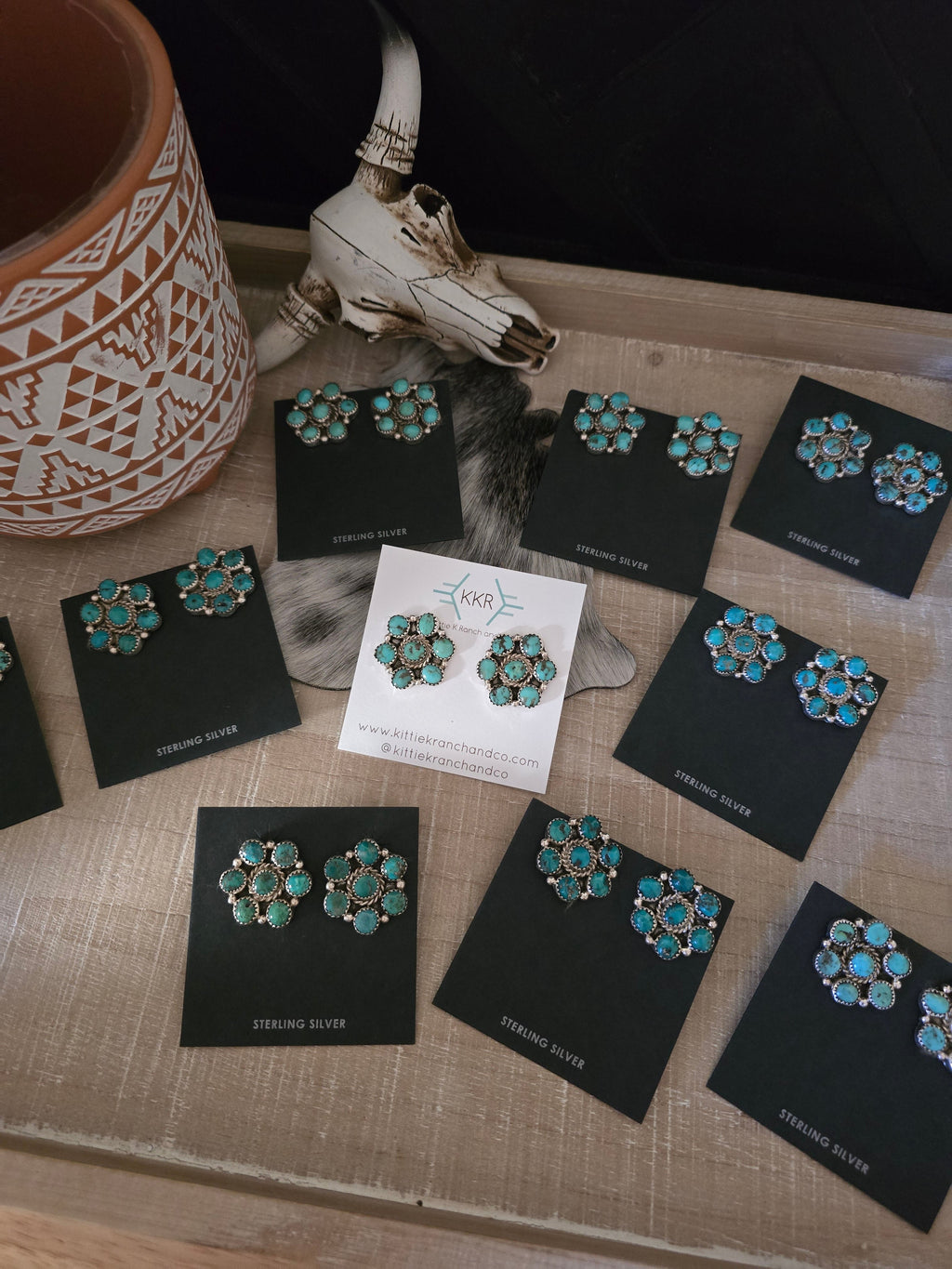 THE MAXINE RAMIREZ KINGMAN TURQUOISE CLUSTER LARGE STUDS