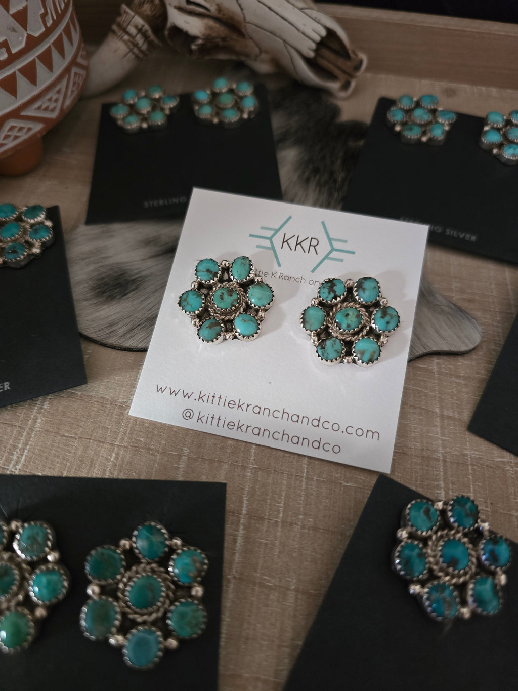 THE MAXINE RAMIREZ KINGMAN TURQUOISE CLUSTER LARGE STUDS
