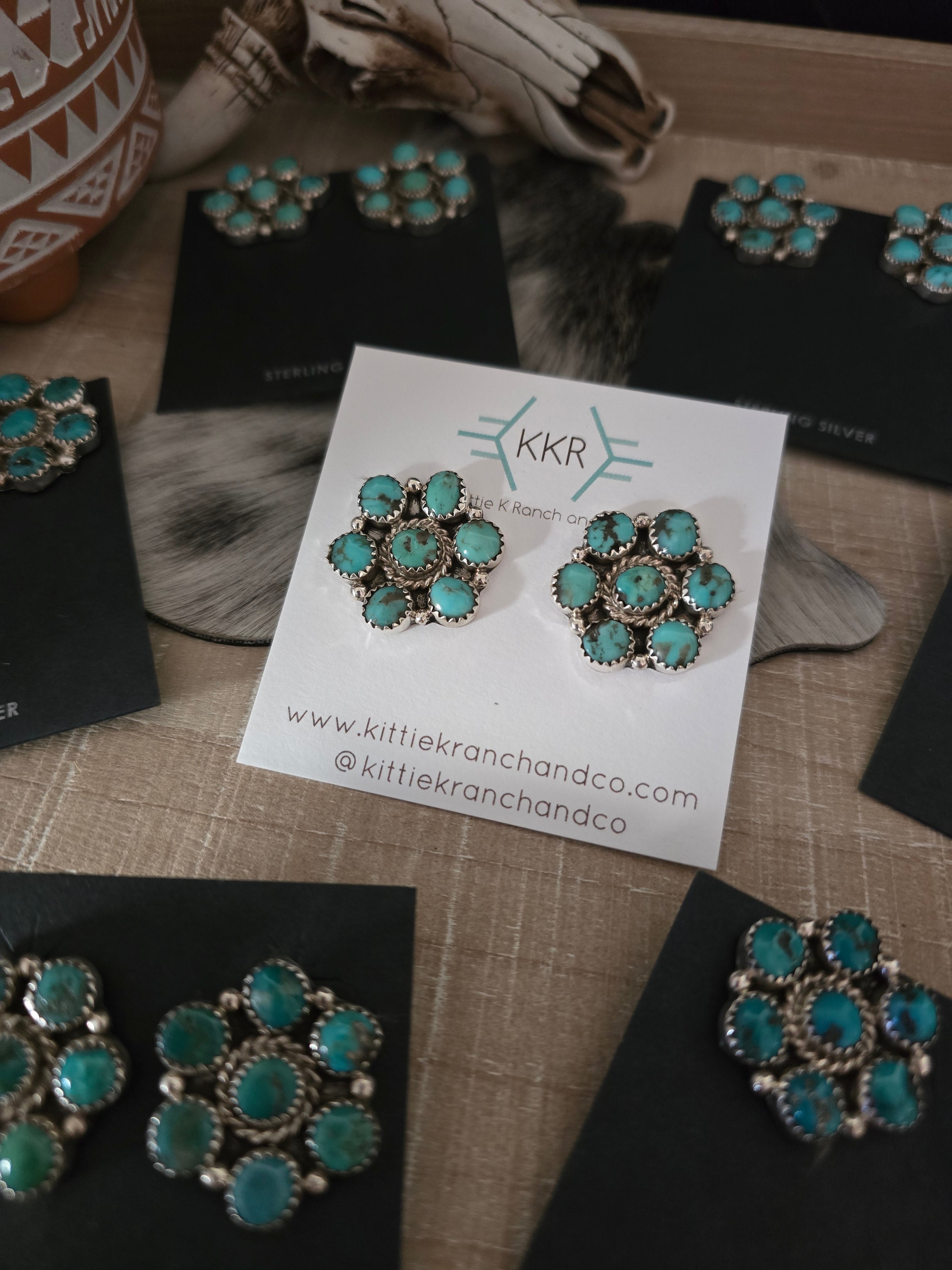 THE MAXINE RAMIREZ KINGMAN TURQUOISE CLUSTER LARGE STUDS