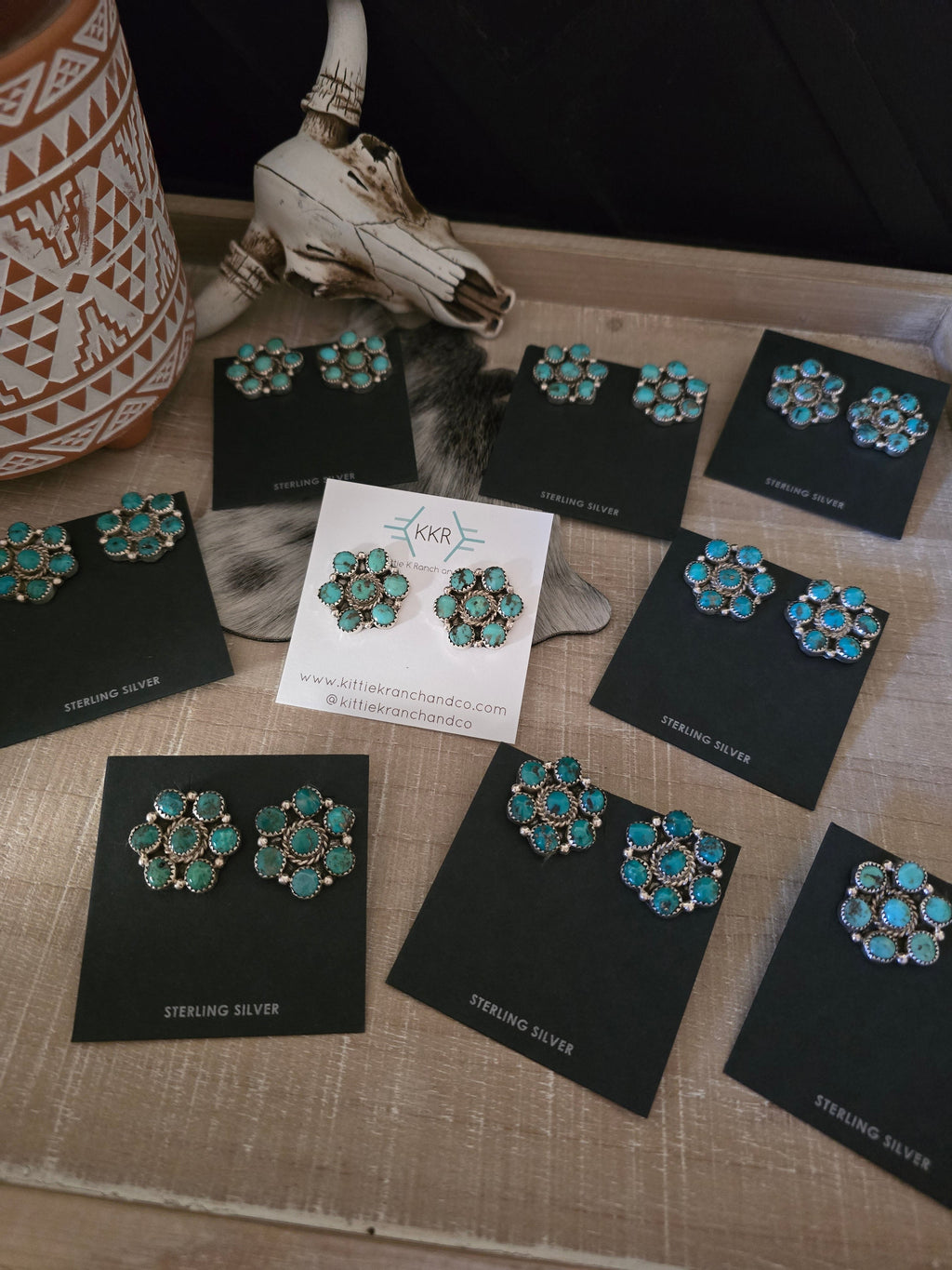 THE MAXINE RAMIREZ KINGMAN TURQUOISE CLUSTER LARGE STUDS
