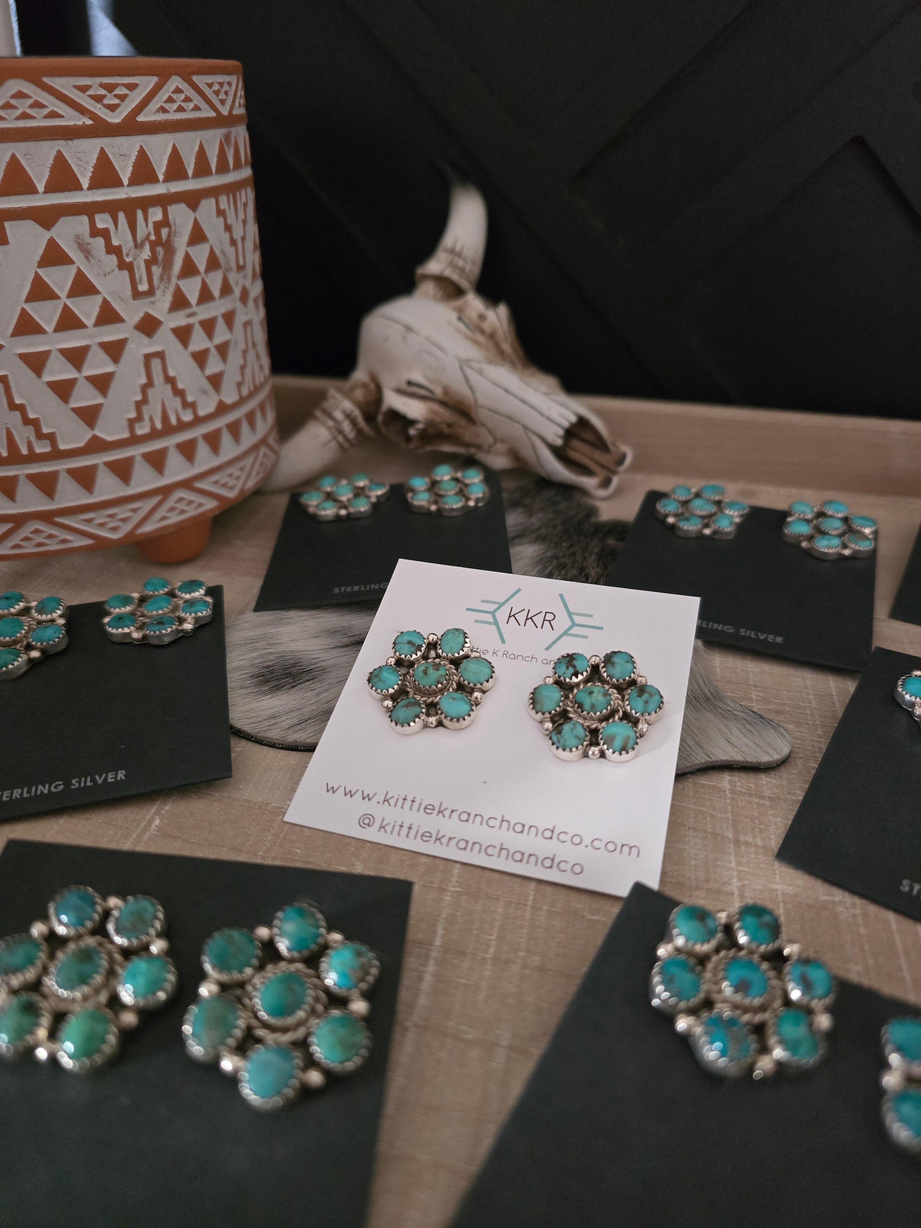 THE MAXINE RAMIREZ KINGMAN TURQUOISE CLUSTER LARGE STUDS