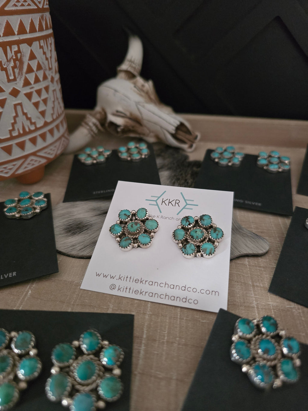 THE MAXINE RAMIREZ KINGMAN TURQUOISE CLUSTER LARGE STUDS