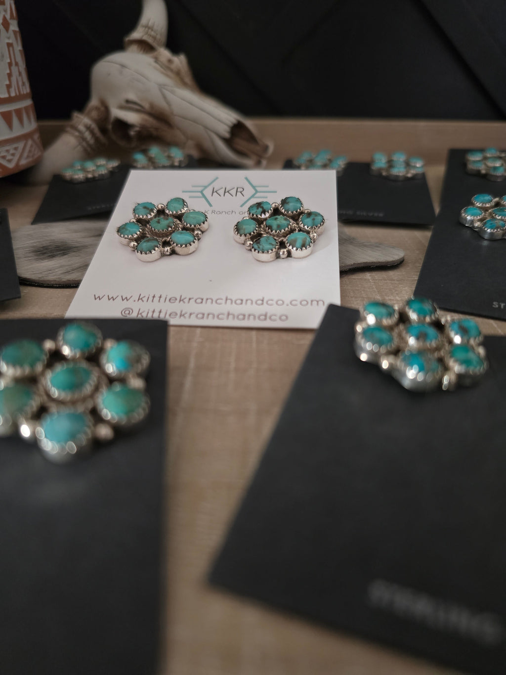 THE MAXINE RAMIREZ KINGMAN TURQUOISE CLUSTER LARGE STUDS