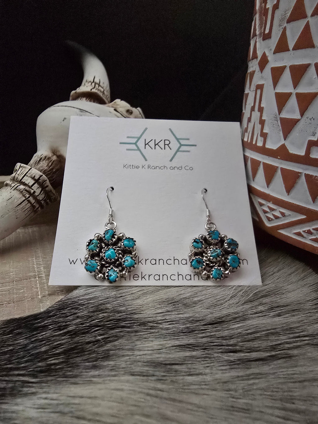 MAXINE RAMIREZ KINGMAN TURQUOISE LITTLE CLUSTER DANGLE EARRINGS