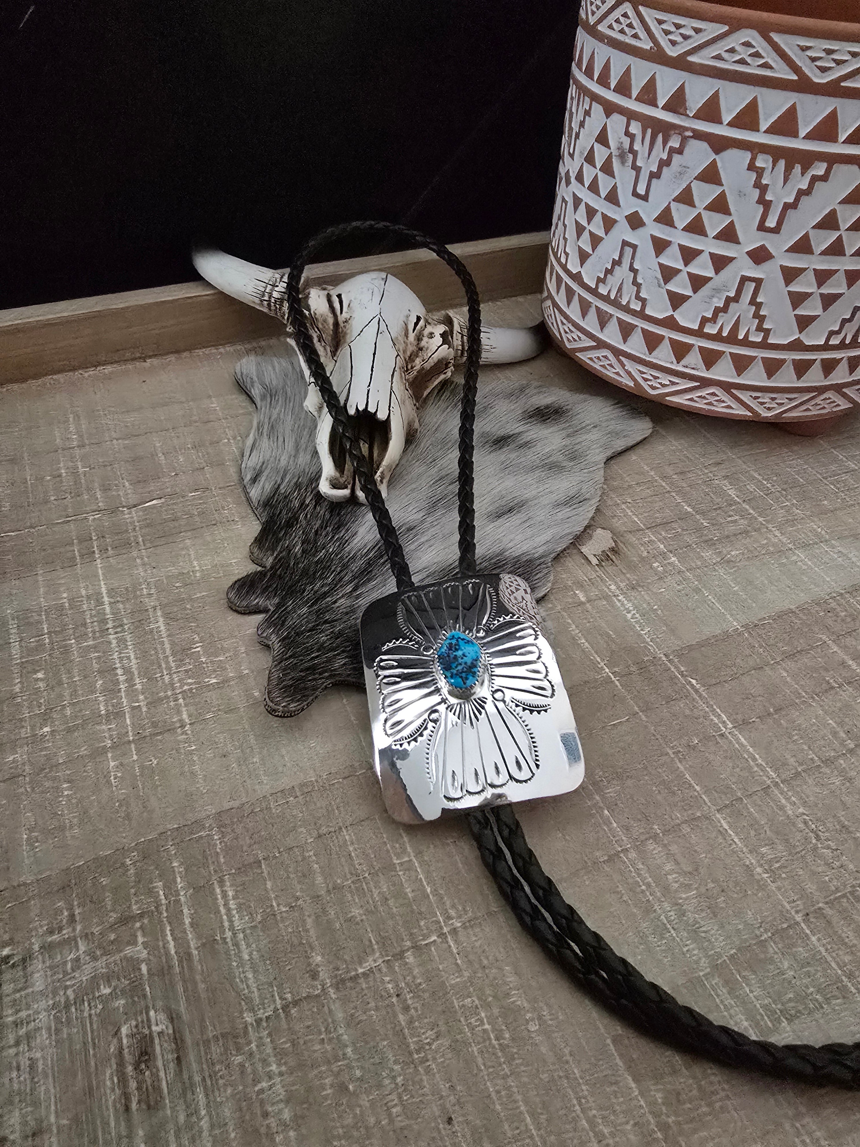 JOANN SILVER TURQUOISE BOLO TIE