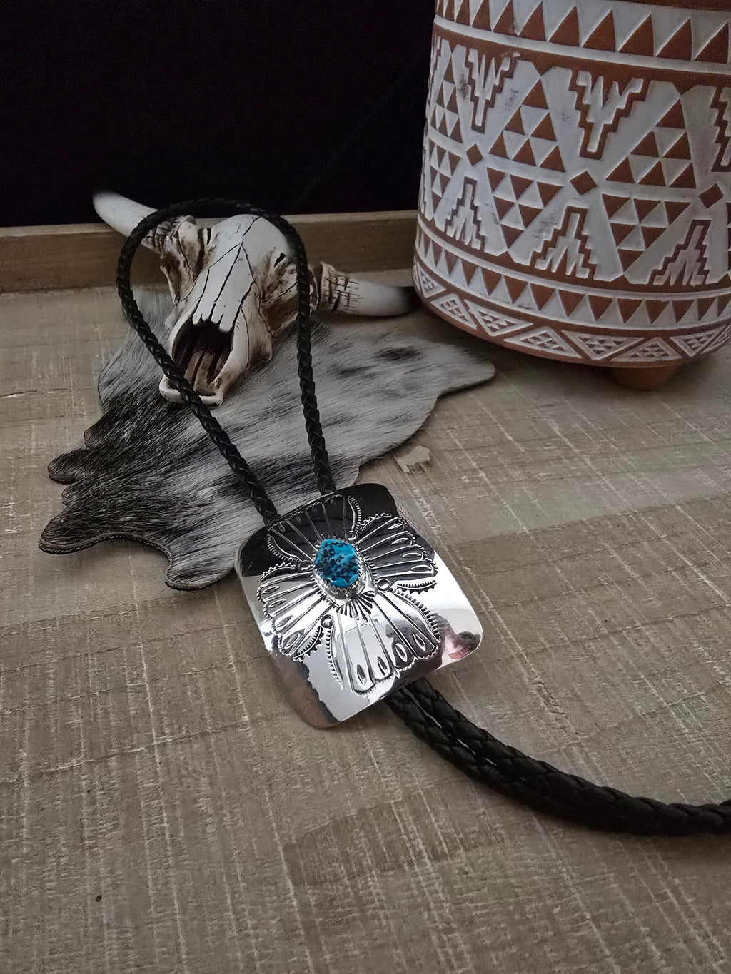 JOANN SILVER TURQUOISE BOLO TIE