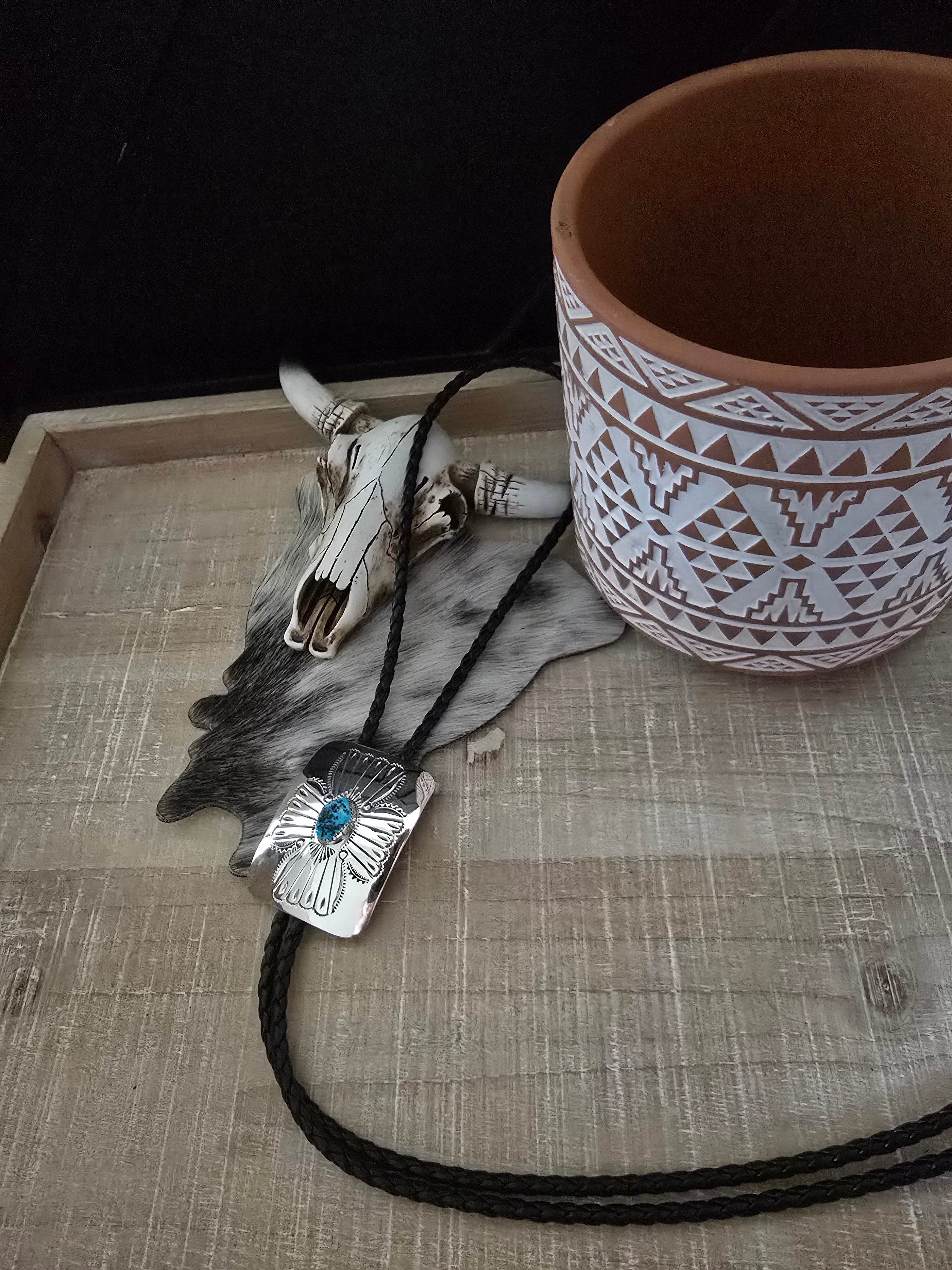 JOANN SILVER TURQUOISE BOLO TIE