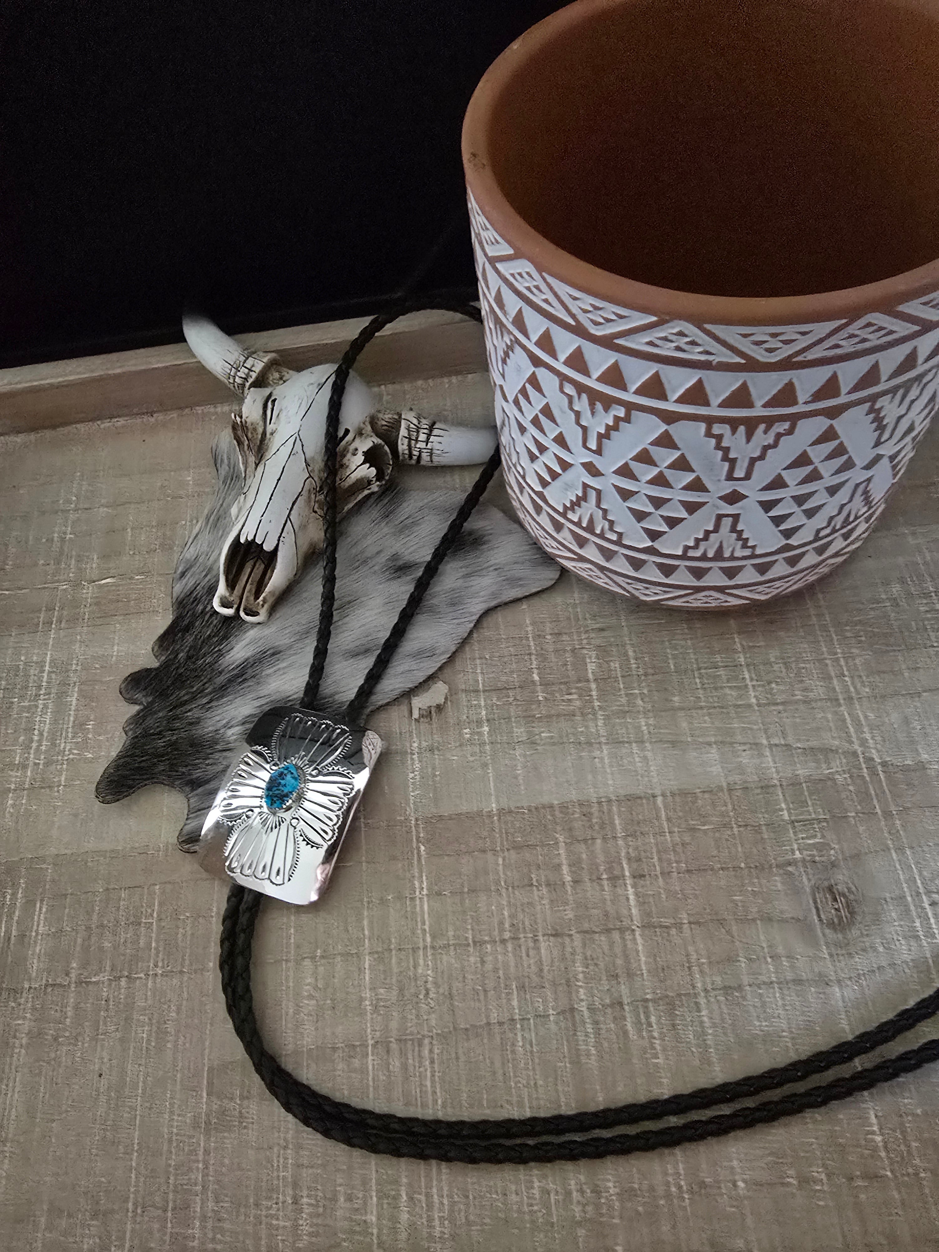 JOANN SILVER TURQUOISE BOLO TIE