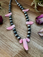 NFR Collection Necklace – 8mm & 14mm Sterling Silver Pearls with Pink Conch Shell – 23"