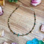 14” Bronze Seed Bead Necklace with Real Turquoise rondelle
